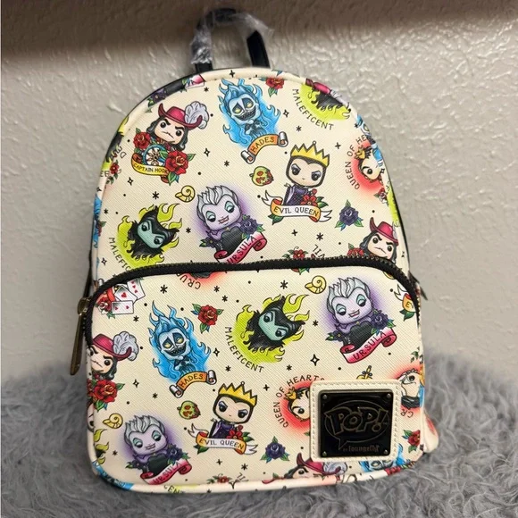 Loungefly Cream Disney Villains Mini Backpack with Multicolor Chibi Print - Picture 5 of 5